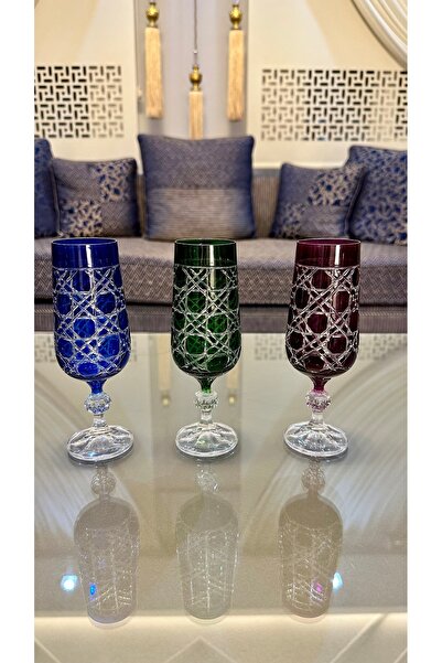 Bohemia Kristal Petek Kesme El İşi Renkli Kahve Yanı Su Bardağı