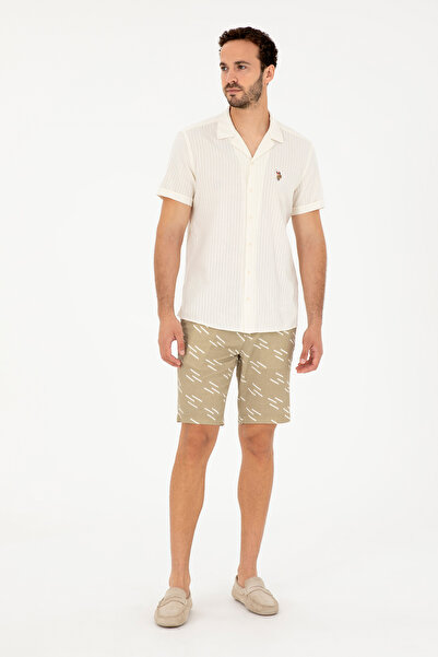 U.S. Polo Assn. Ανδρικό κοντομάνικο πουκάμισο εκρού 50288668 -VR019