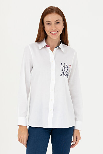 U.S. Polo Assn. قميص نسائي أبيض بأكمام طويلة - 50272190 -VR013