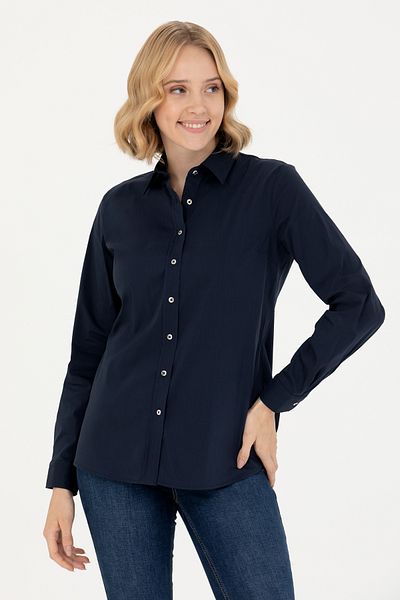U.S. Polo Assn. Cămașă de bază cu mânecă lungă albastru bleumarin pentru femei 50271263-VR033