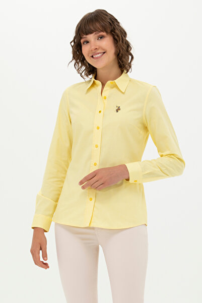 U.S. Polo Assn. Cămașă de bază galbenă cu mânecă lungă pentru femei 50262849-...