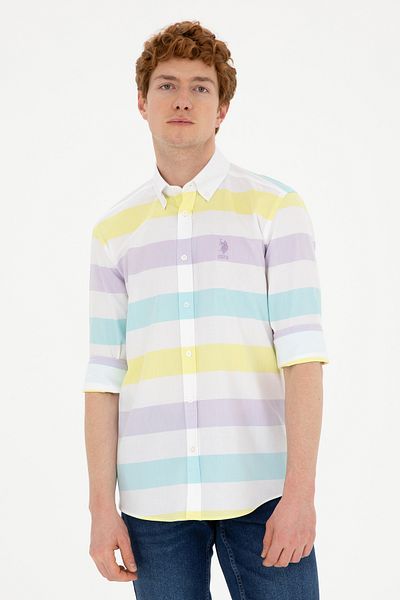 U.S. Polo Assn. Ανδρικό λιλά μακρυμάνικο πουκάμισο - 50282891-VR034