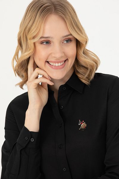 U.S. Polo Assn. Cămașă neagră de damă cu mânecă lungă - Model de bază 50271935 -VR046