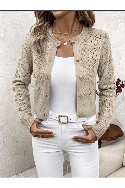 DRESSY CL Cardigan de lungime intermediară cu nasturi cu model diamantat ajurat