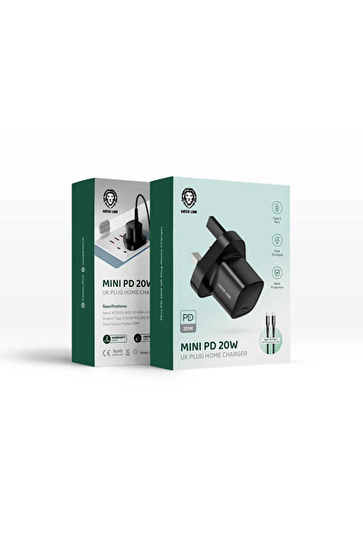 Green Lion شاحن منزلي صغير PD 20 وات في المملكة المتحدة مع كابل من النوع C إل...
