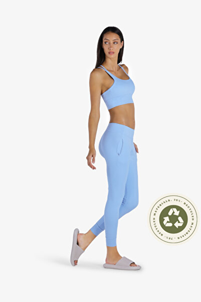 YesEco Women’s Light Blue Activewear Sports Pant | Recycled Fabric, Stretchable, Perfect for Fitness