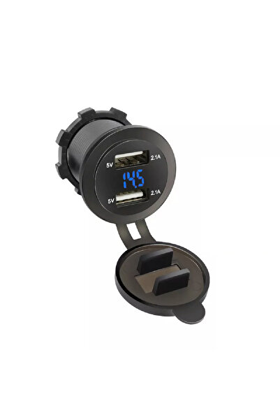 AEK-Tech Voltmetreli USB Portu 4.2A 12V 24V Mavi Led Işıklı
