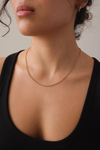 ByFlorya Jewelry Çelik Ince Singapur Zincir Kolye Ince Burgu Zincir 1mm Zarif Minimal 45cm