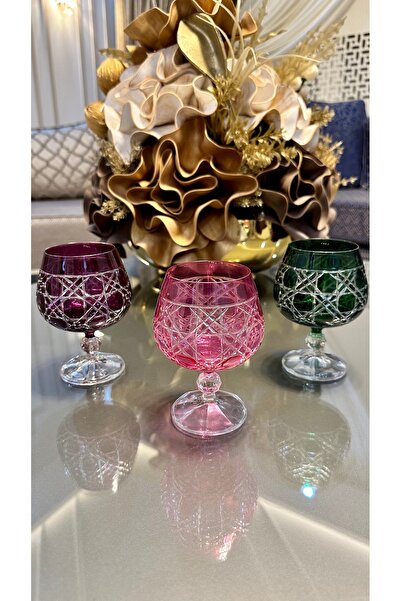 Bohemia Kristal Renkli Kesme El İşi Kahve Yanı Su Bardağı