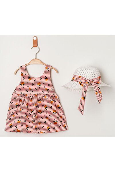 Chicsy Baby Tatlı Limon Desenli Şapkalı Fiyonklu Kız Bebek Elbisesi