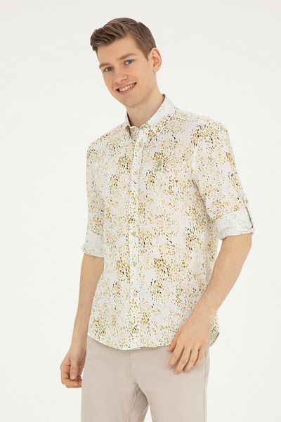 U.S. Polo Assn. Ανδρικό μακρυμάνικο πουκάμισο χακί 50283711-VR027