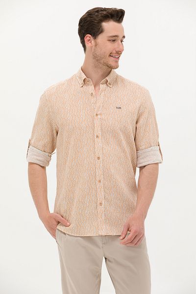 U.S. Polo Assn. Men's Camel Long Sleeve Shirt 50264263-Vr015
