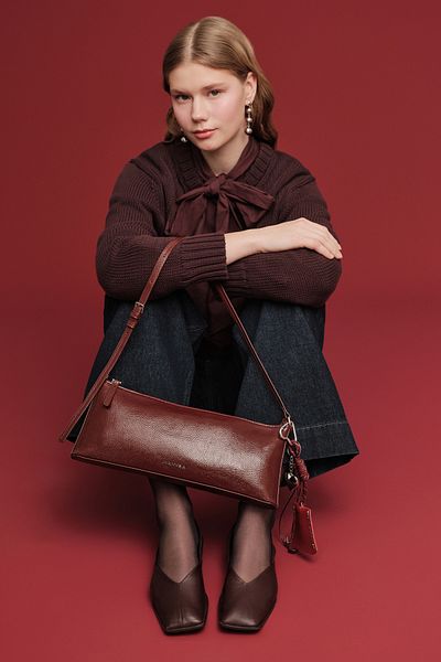 Manuka Burgundy Thin Strap Patent Leather Bag