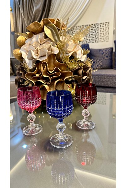 Bohemia Kristal Ayaklı Renkli Kesme El İşi Kahve Yanı Su Bardağı