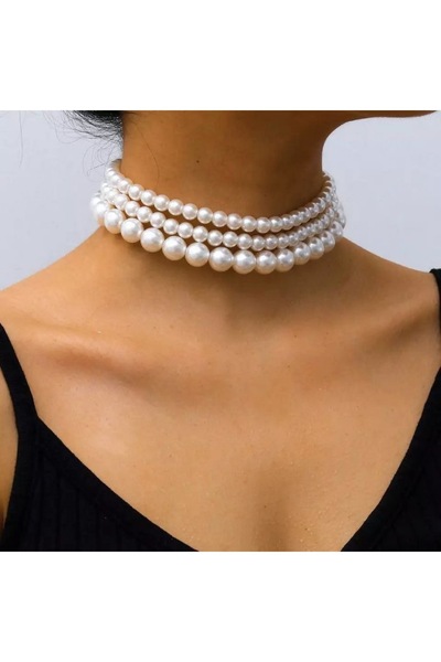 Jerberaa takı 3lü tasarım inci kolye (büyük küçük incili)