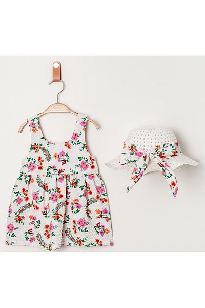 Chicsy Baby Sweet Floral Print Baby Girl Dress with Hat and Bow