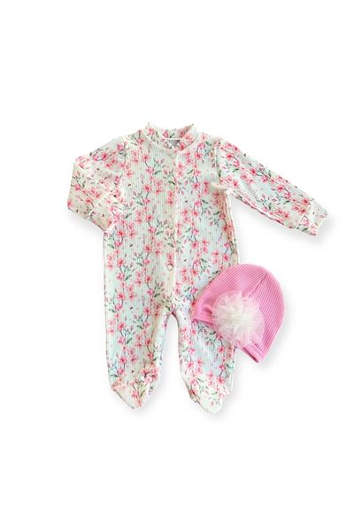 emosavm 0-9 Months Floral Printed - Full Length Snap-On Booties Rose Bonnet Baby Girl Jumpsuit