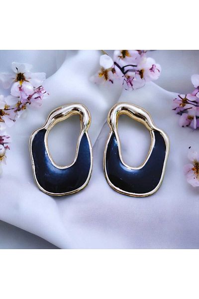 feyza collection Black Enamel Asymmetrical Earrings