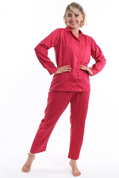 DALİSA Women's Satin Pajamas Set Buttoned Collar Sleepwear