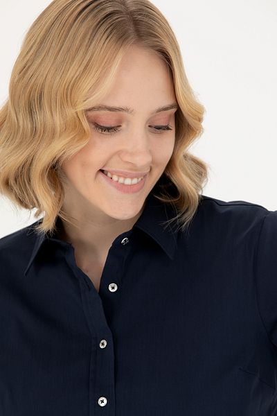 U.S. Polo Assn. Cămașă de bază cu mânecă lungă albastru bleumarin pentru femei 50271263-VR033