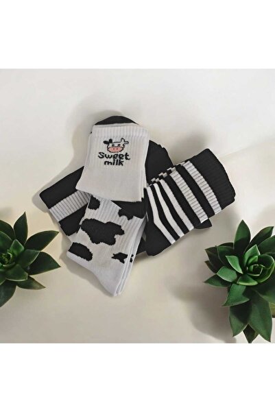 HAYEL 5 чифта черно-бели сладки раирани унисекс тенис чорапи за момичета и момчета