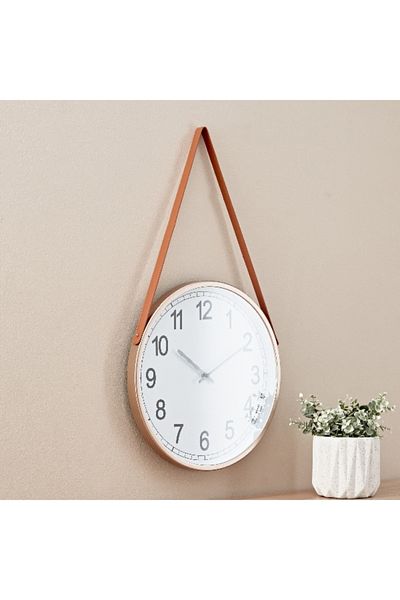 Home Box Saratoga Wall Clock with Leather - 38x4 cm