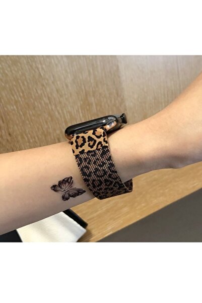 Covpor Apple Watch 42/44/45/46/49mm Kordon Leopar Desen Milano Kordon Kahvere...