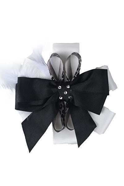 NAGİHAN Cataramă cu fundă neagră cu panglică albă - Detaliu pene 2500006