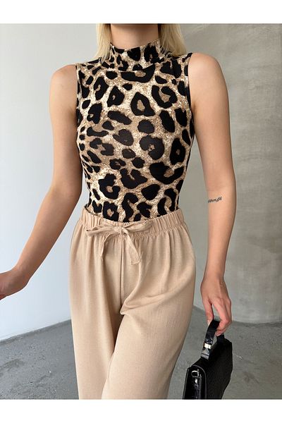 Look Forward Bluză de damă din viscoză cu guler vertical leopard