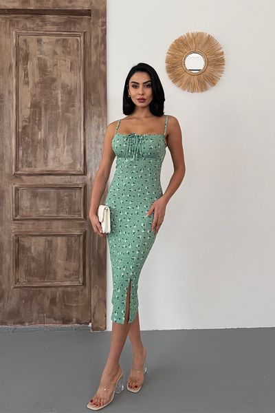 BİKELİFE Damenkleid mit Blumenmuster, Seilriemen und Schlitz