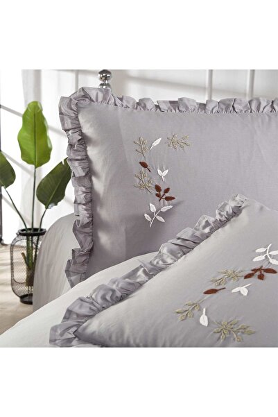 AYHANHOME Gardenia Handwork Embroidered 100% Cotton Double Duvet Cover Set