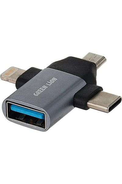 Green Lion 3 In 1 Otg ( Lightning / Micro / Type-C ) - Gray