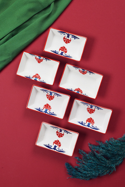 Piatti Naturali 6’lı Çerezlik Çini Desen Handmade Sunumluk Reçellik Sosluk Ka...