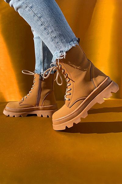 BRITY Thermo Sole Suede Μποτάκια με κορδόνια και φερμουάρ
