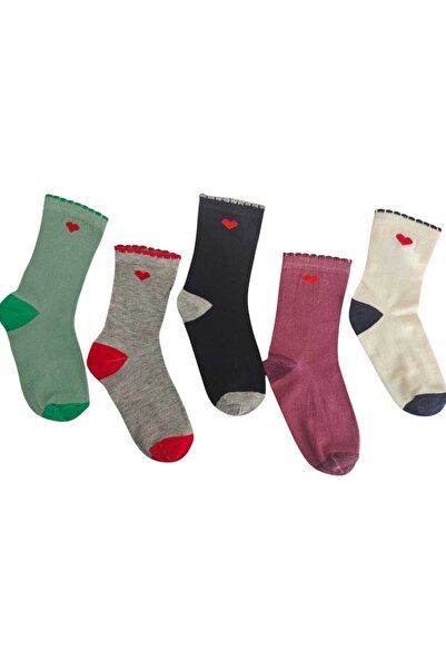 HAYEL 5 чифта многоцветни момичешки сезонни чорапи до глезена с форма на сърце, високо качество