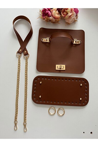 zg hobi aksesuar طقم حقيبة محبوكة - غطاء جلدي، قاعدة، طقم حقيبة بحزام مع سلسلة