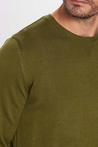 Tudors Erkek Standart Fit Normal Kesim Bisiklet Yaka Haki Triko Kazak