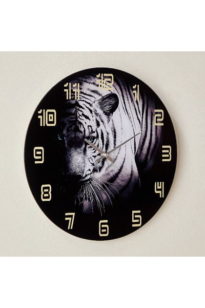 Home Box Fero Tiger Clock with Tinted Glass - 38x4.5x38 cm