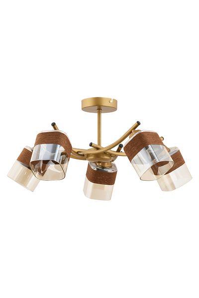 avimonaydınlatma Albana 5-Piece Honey - Coffee Glassed Vasted Plafonier Chandelier Hall Living Room Hall Bedroom
