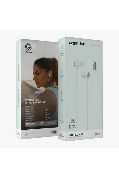 Green Lion سماعات أذن سلكية من نوع Stereo X90 Type C - بيضاء