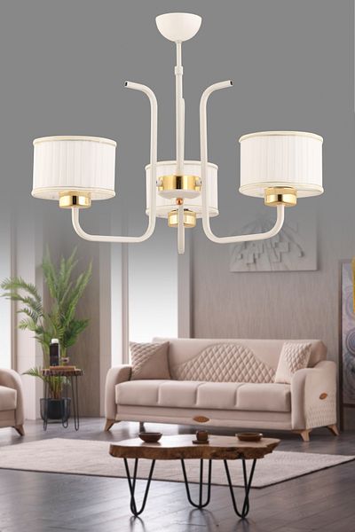 avimonaydınlatma Legolas 3-Piece White Fabric Hat Pendant Lamp Chandelier Living Room Hall Bedroom