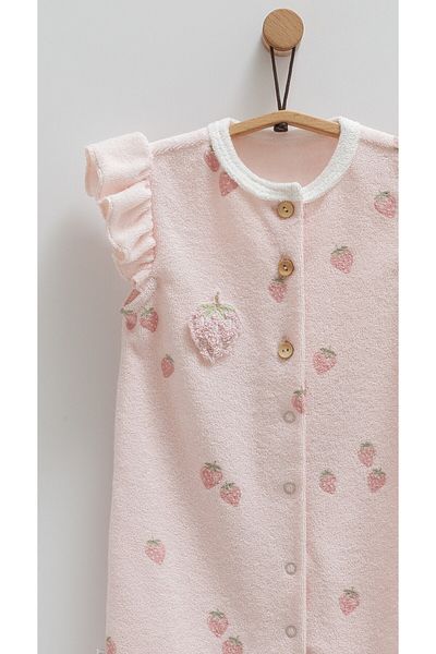 Caramell Baby Girl Romper 100% Cotton Towel Fabric Strawberry Patterned Summer Season of 2025