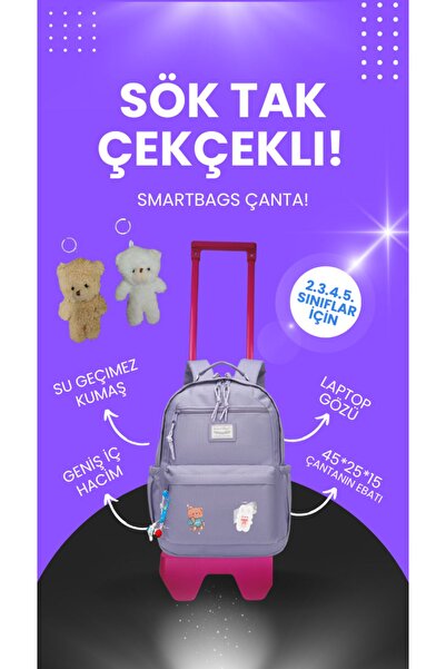 SMART BAGS Kawaii Korean Model Girls' Checkers School Bags Purple Pink Three/Four Compartments