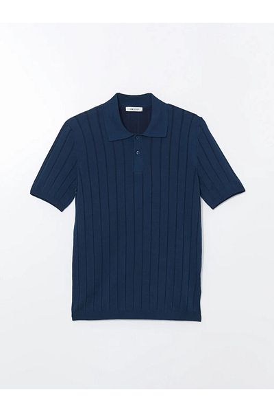 LC Waikiki Ανδρικό πλεκτό πουλόβερ LCW Vision Indigo Polo με κοντό μανίκι