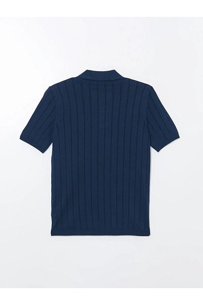 LC Waikiki Ανδρικό πλεκτό πουλόβερ LCW Vision Indigo Polo με κοντό μανίκι
