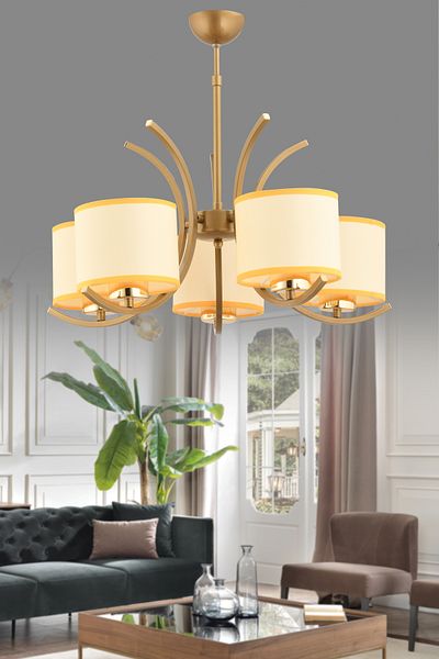 avimonaydınlatma Kumasi 5-Piece Cream Color Hat Tumbled Pendant Chandelier - for Living Room and Bedroom