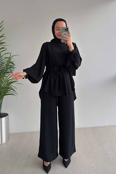 Ka Hijab Costum cu centură - negru
