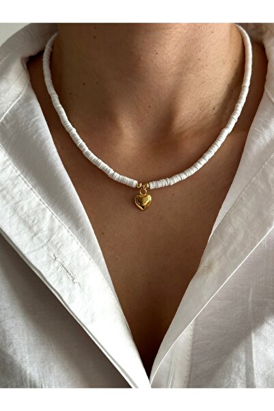 HERCY Mini Kalpli Beyaz Fimo Kolye