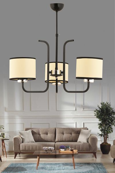 avimonaydınlatma Legolas 3-Piece Cream Set - Black Kumash Hat Living Room and Bedroom