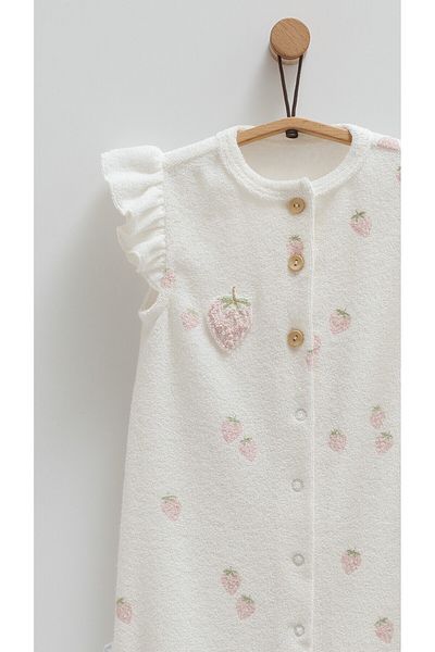 Caramell Baby Girl Romper 100% Cotton Towel Fabric Strawberry Patterned Summer Season of 2025